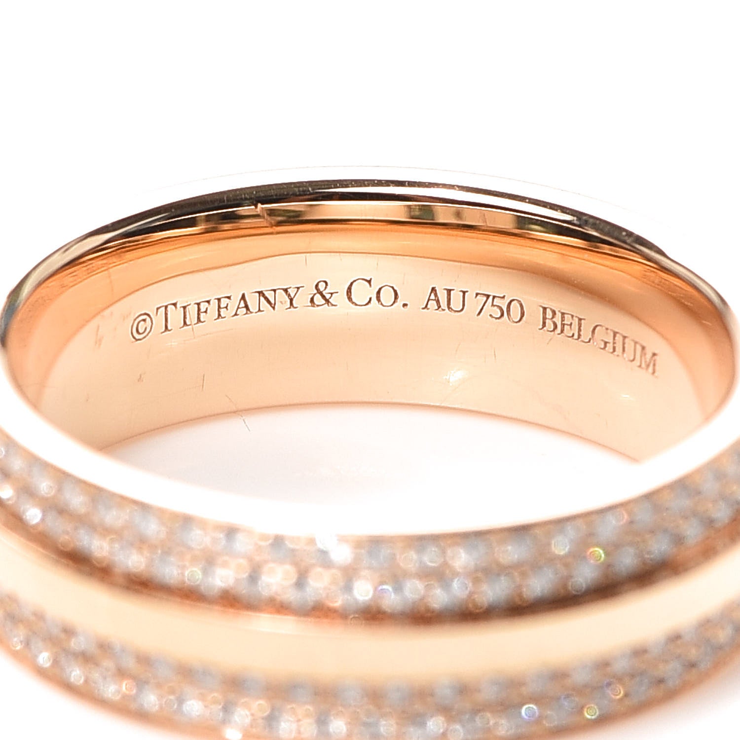 Tiffany 18K Rose Gold Diamond T Two Band Ring 50 5.5 4 of 5