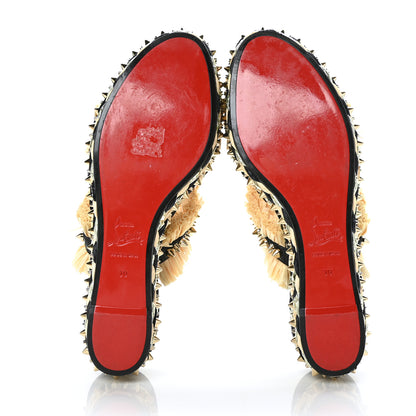 Christian Louboutin Jurassic Calfskin Rafia Voltinoudou 60 Spike Flatform Sandals 39 Black Savane 5 of 7