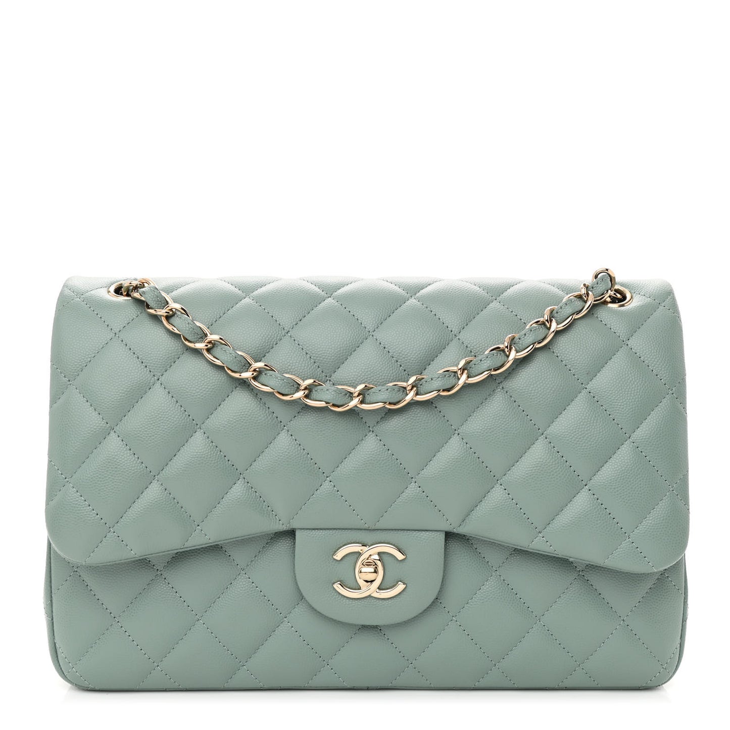 Caviar Quilted Jumbo Double Flap Light Blue