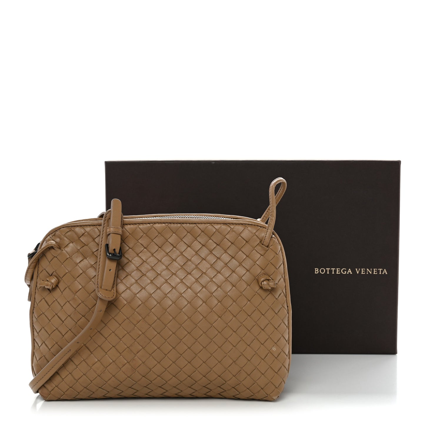 Nappa Intrecciato Nodini Crossbody Messenger Camel