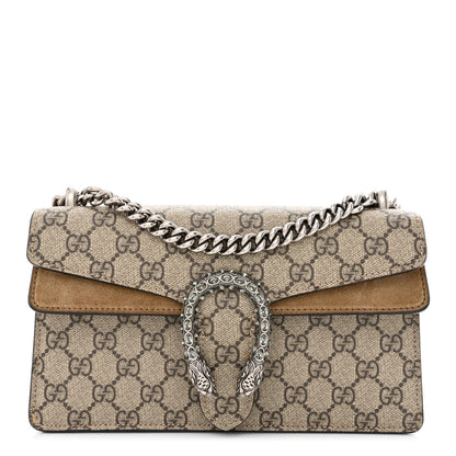 Gucci GG Supreme Monogram Suede Crystal Small Dionysus Shoulder Bag Beige Ebony Taupe 1 of 10