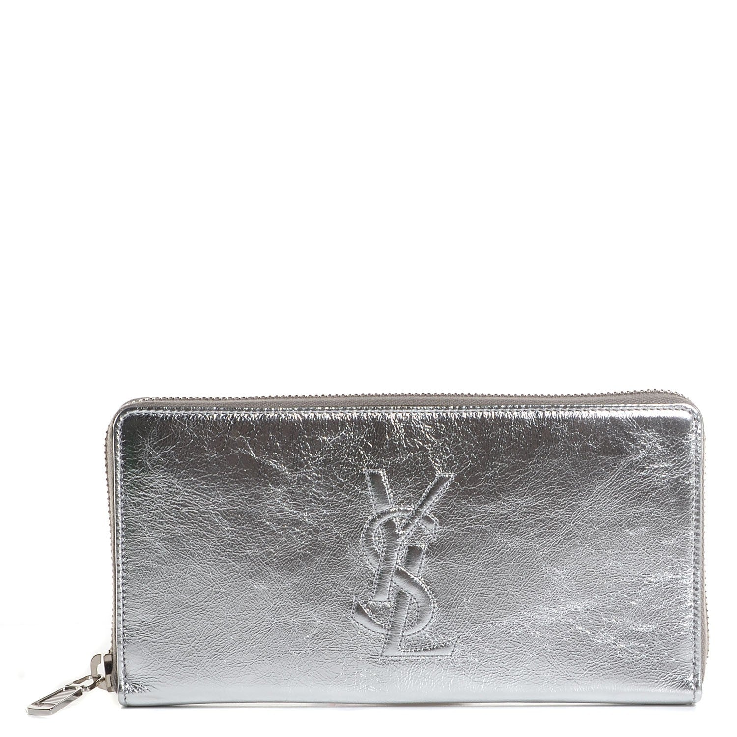 Saint Laurent Metallic Calfskin Belle De Jour Zip Around Wallet Moon 7 of 14