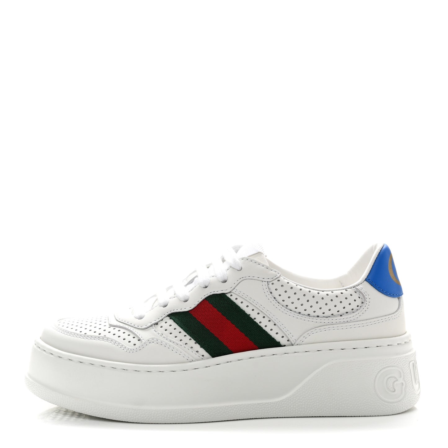 Calfskin Web Perforated Womens Platform 55mm Sneakers 36 White Bright Splash
