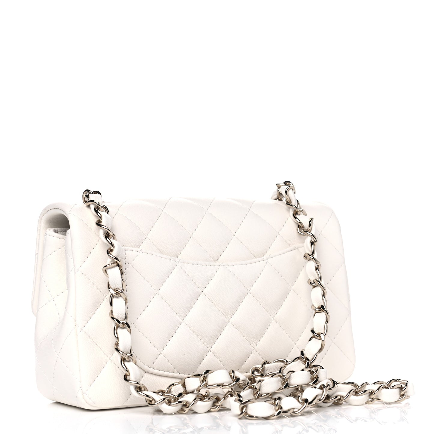 Lambskin Quilted Mini Rectangular Flap White