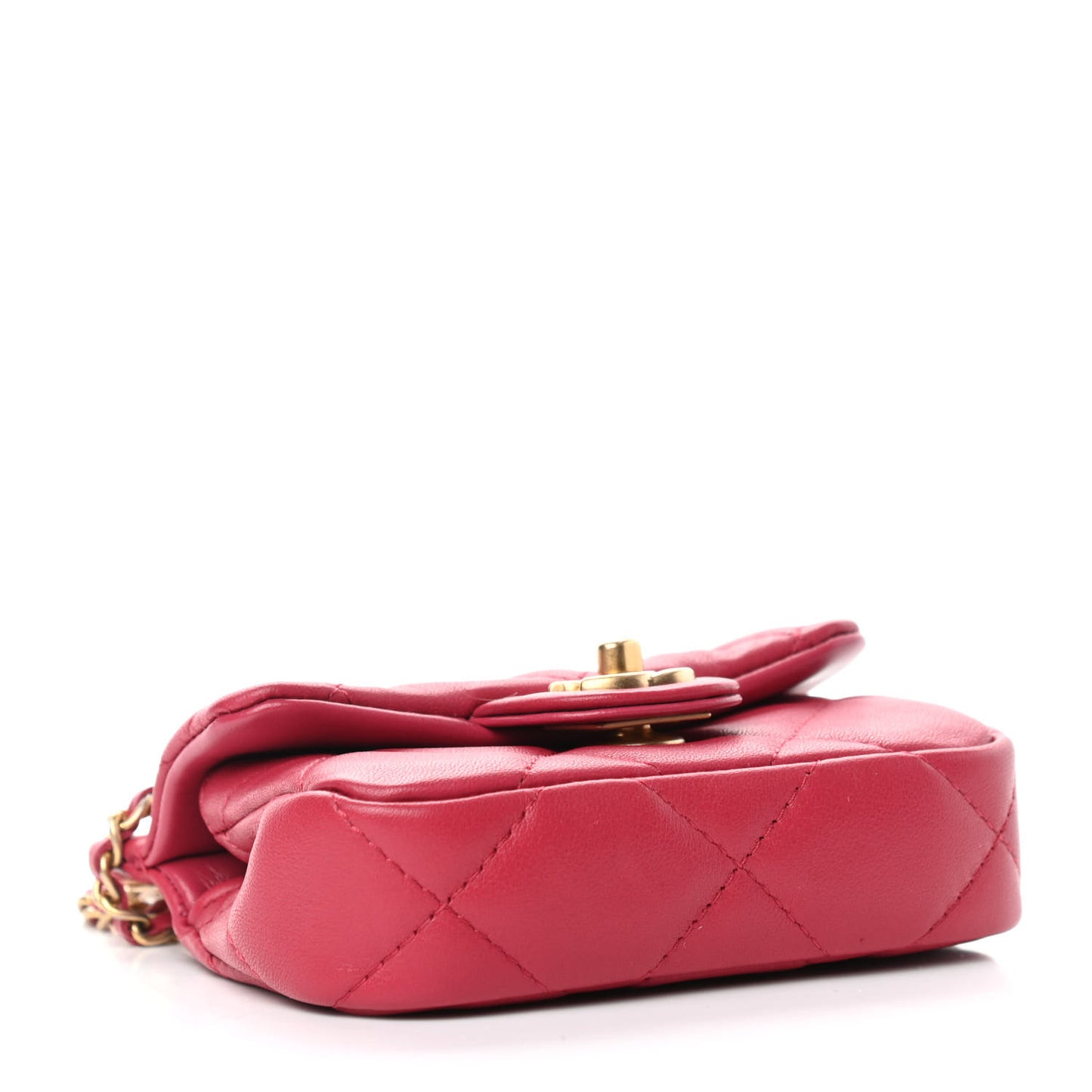 Calfskin Quilted Lady Handle Flap Card Holder With Chain Dark Pink
