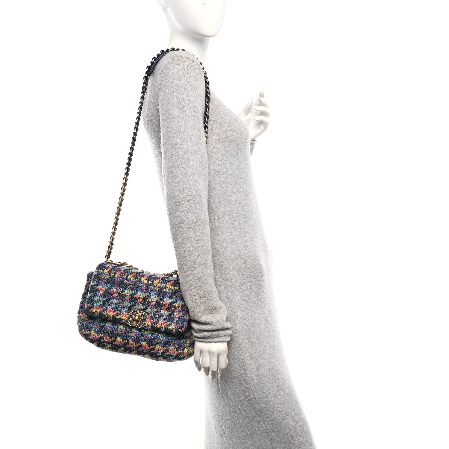 Chanel Tweed Quilted Medium Chanel 19 Flap Dark Multicolor 2 of 10