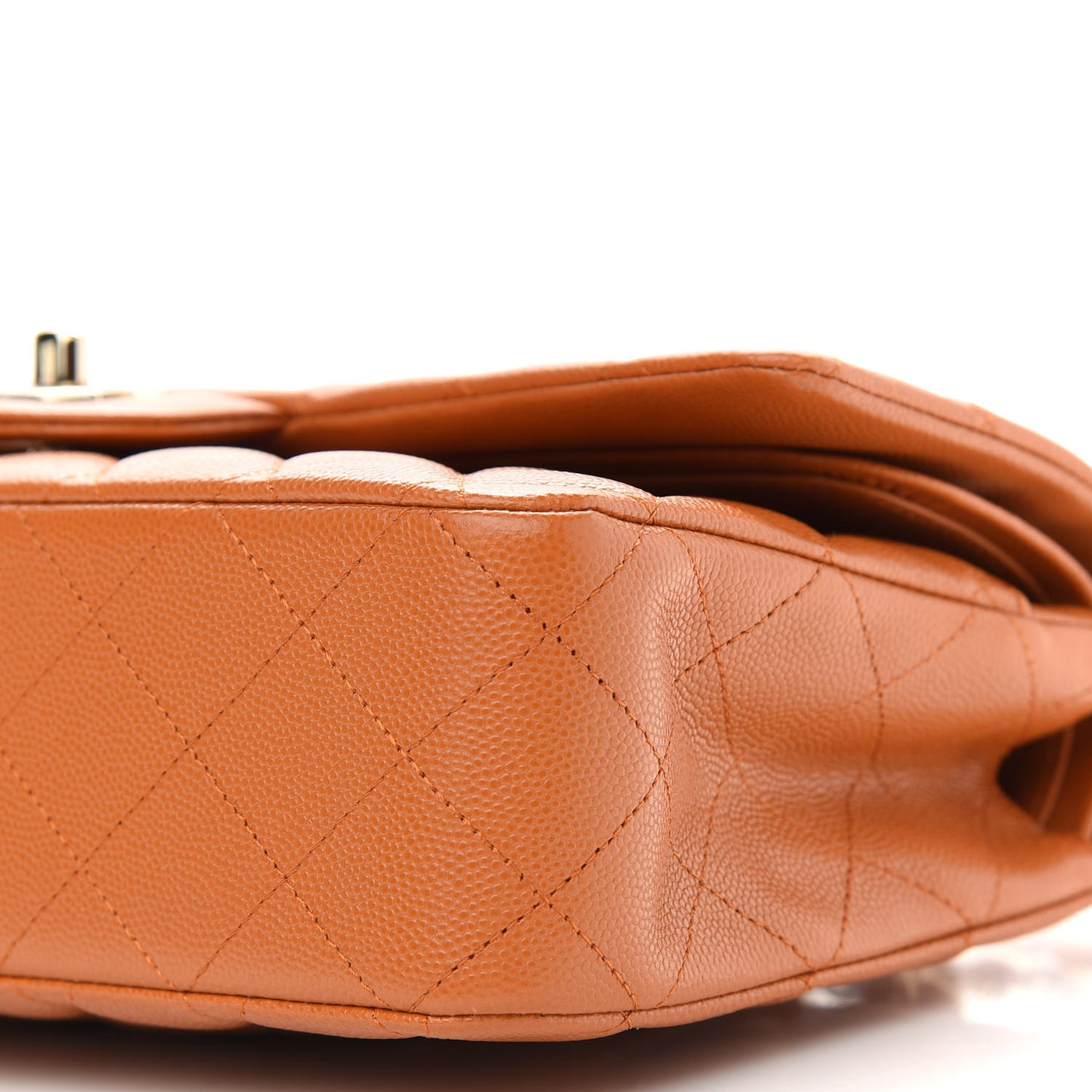 Caviar Quilted Medium Double Flap Light Brown