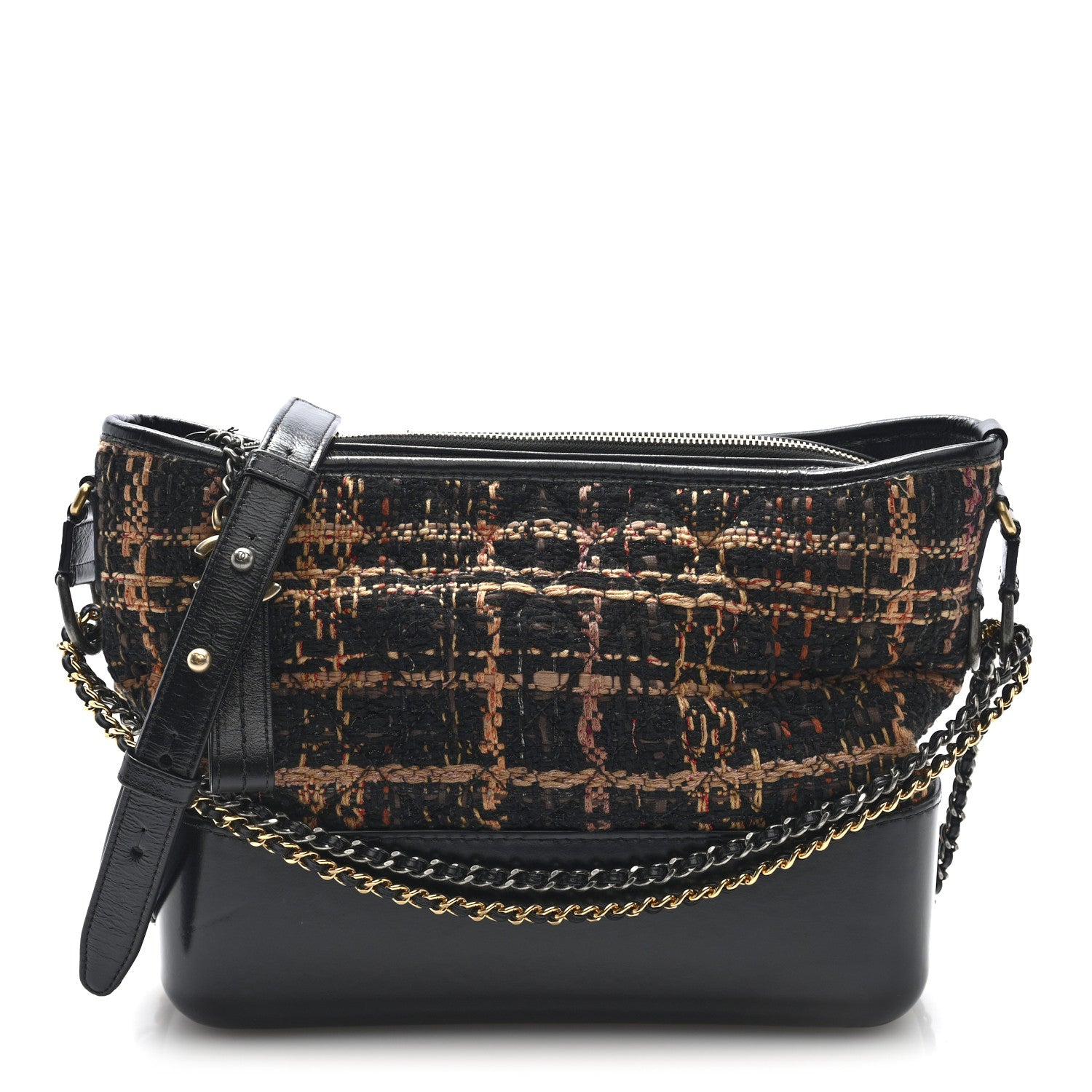 Chanel Tweed Calfskin Medium Gabrielle Hobo Black Brown 1 of 10
