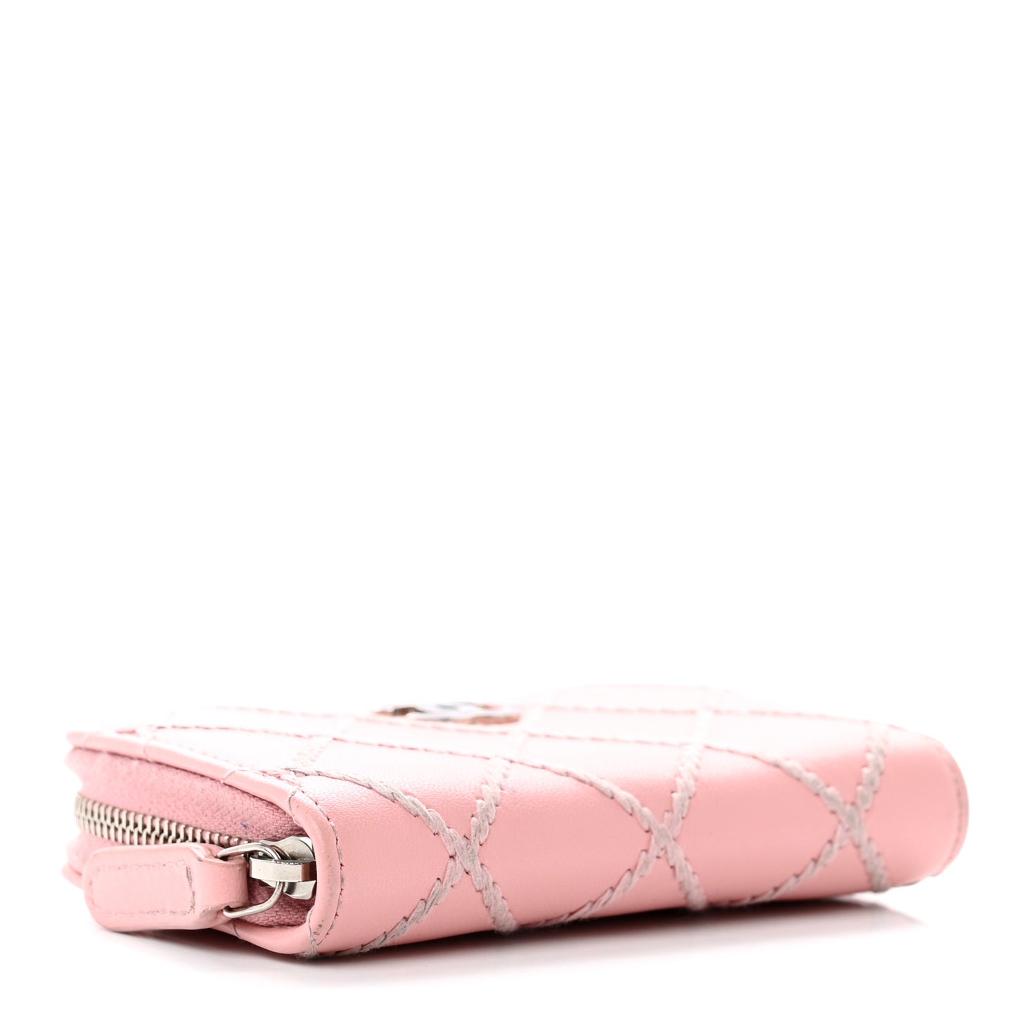 Lambskin Double Stitch Zip Coin Purse Pink