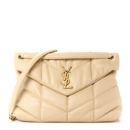 Saint Laurent Lambskin Quilted Medium Loulou Puffer Monogram Chain Satchel Dark Beige 1 of 10