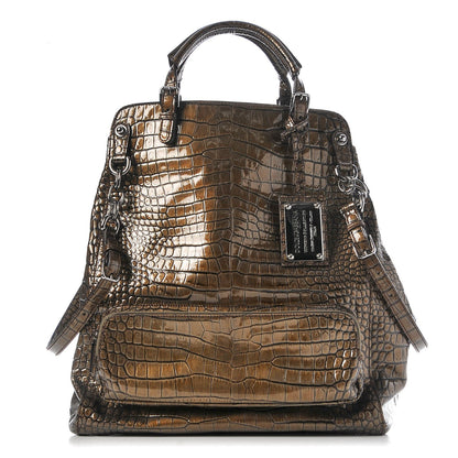 Dolce & Gabbana Patent Crocodile Embossed Miss Pocket Satchel Brown 1 of 8