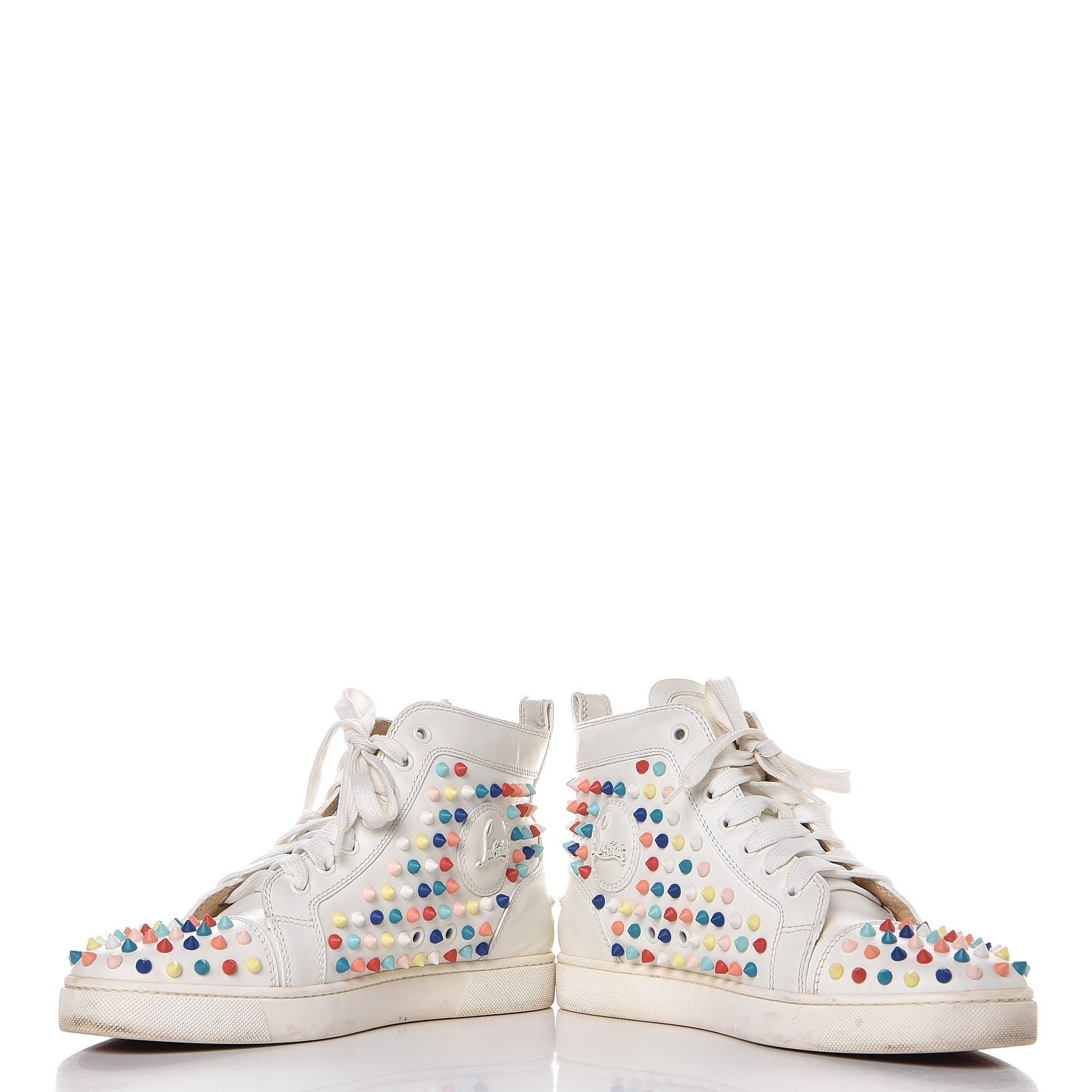 Christian Louboutin Calfskin Louis Spikes Flat Sneakers 40 White Multi 6 of 26