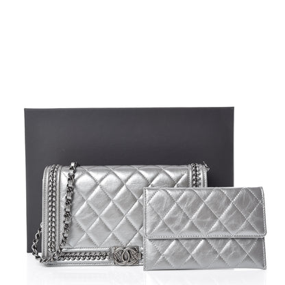 Chanel Metallic Calfskin Quilted Chain Around Boy Wallet On Removable Chain WOC Silver 11 of 11