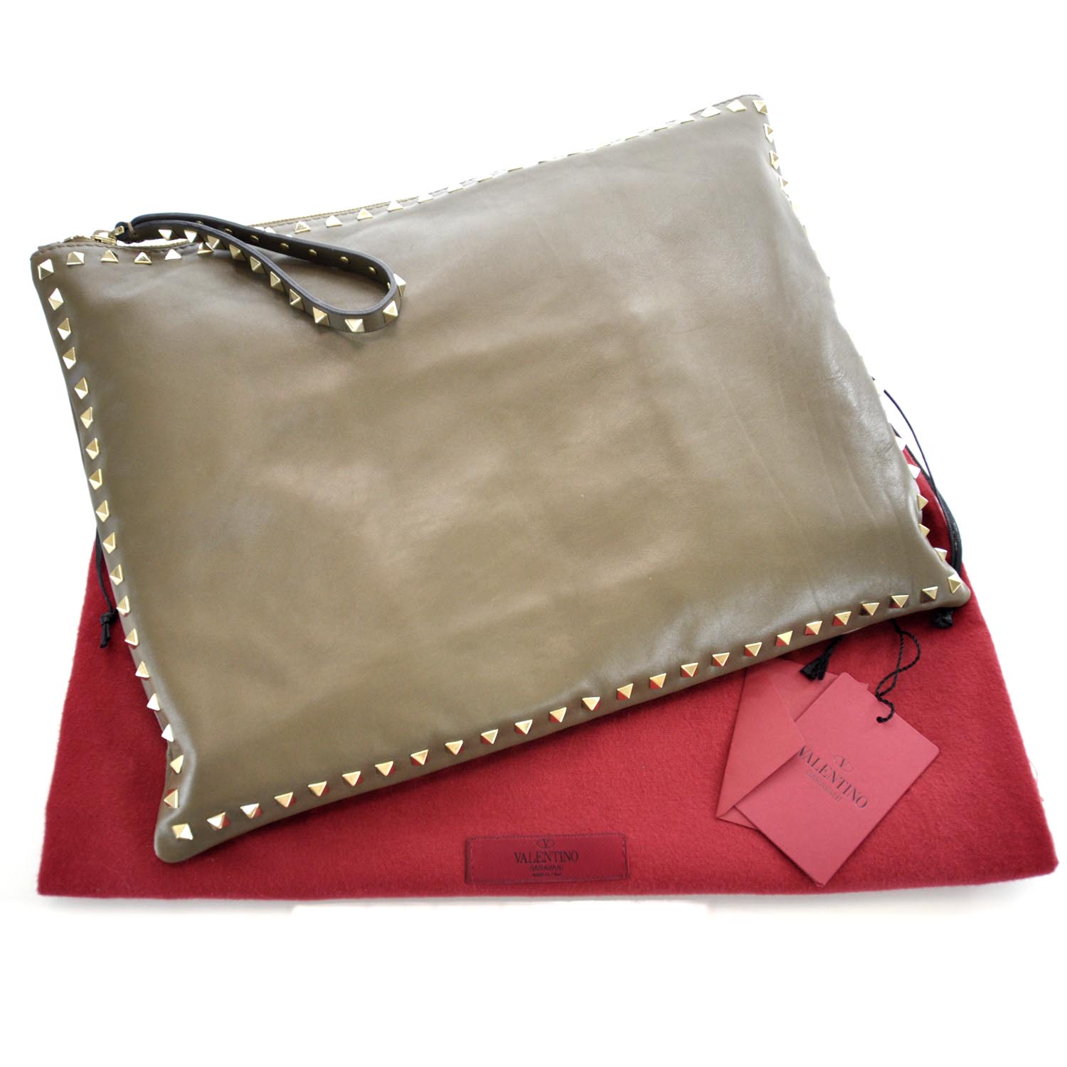 Valentino Garavani Vitello Oversized Rockstud Zip Wristlet Pouch Brun 3 of 10