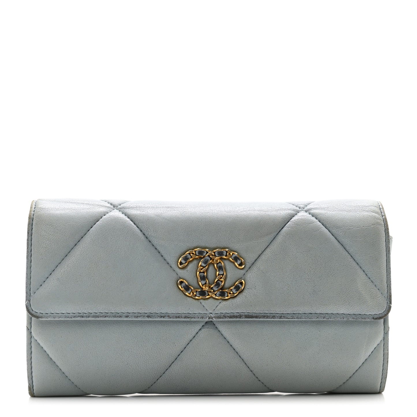 Lambskin Quilted Chanel 19 Flap Wallet Light Blue