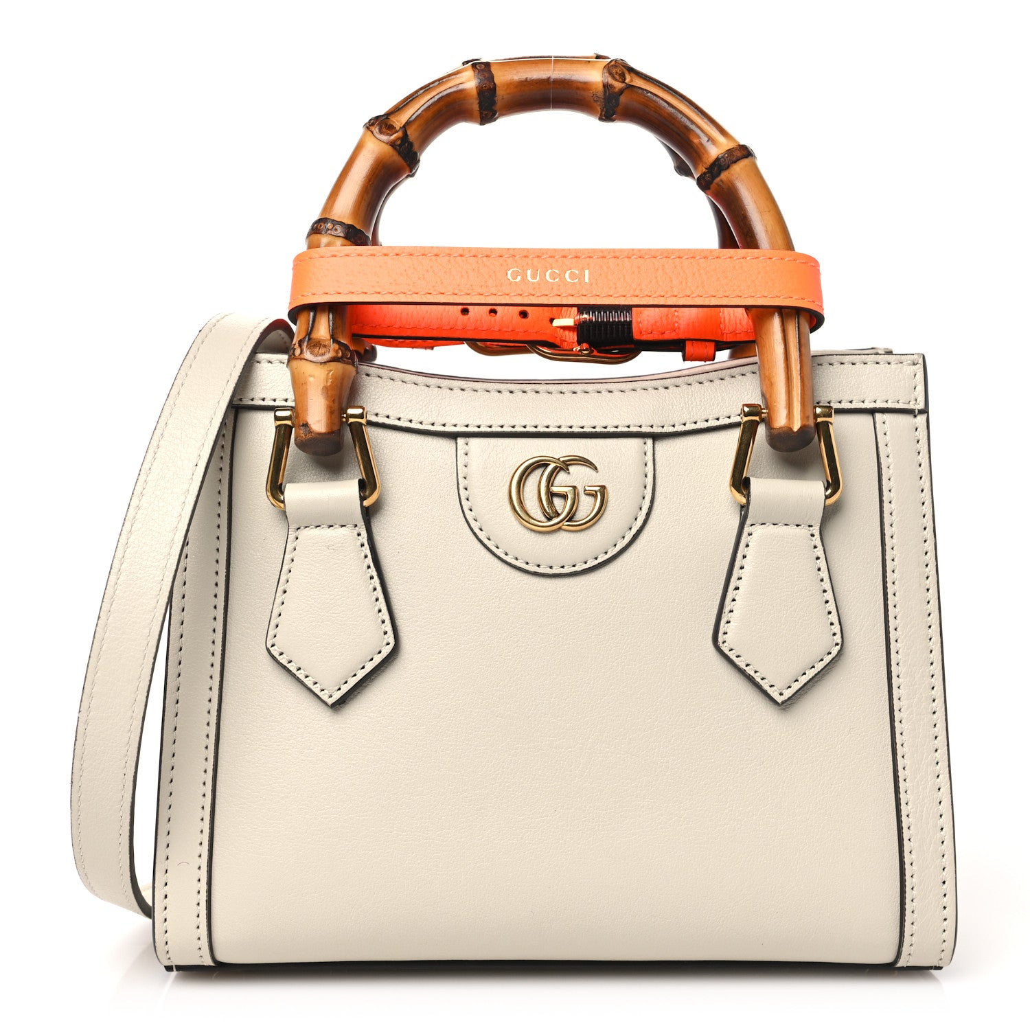 Gucci Wonka Grain Calfskin Mini Diana Tote Bag Mystic White Orange Fluo 1 of 11