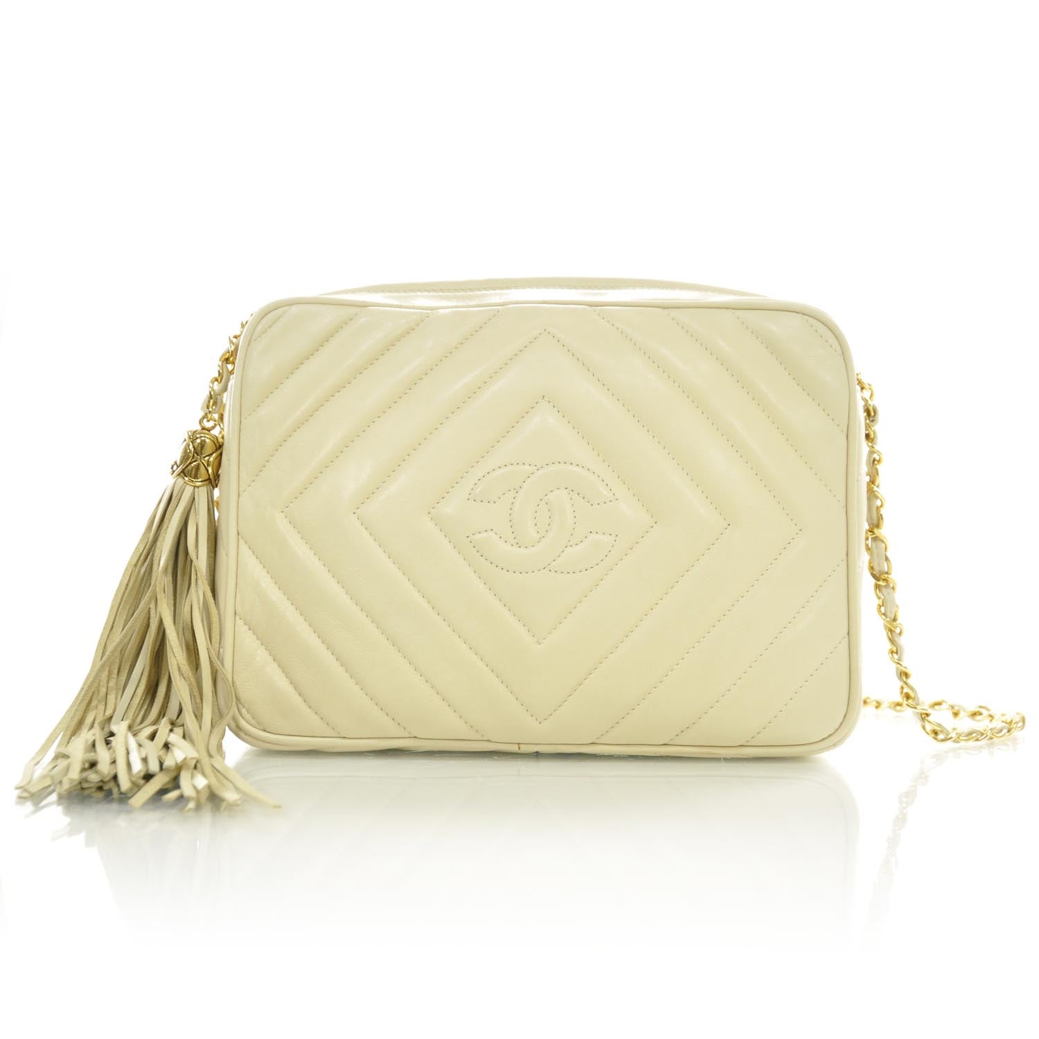 Chanel Lambskin Chevron Tassel Camera Case Beige 1 of 9
