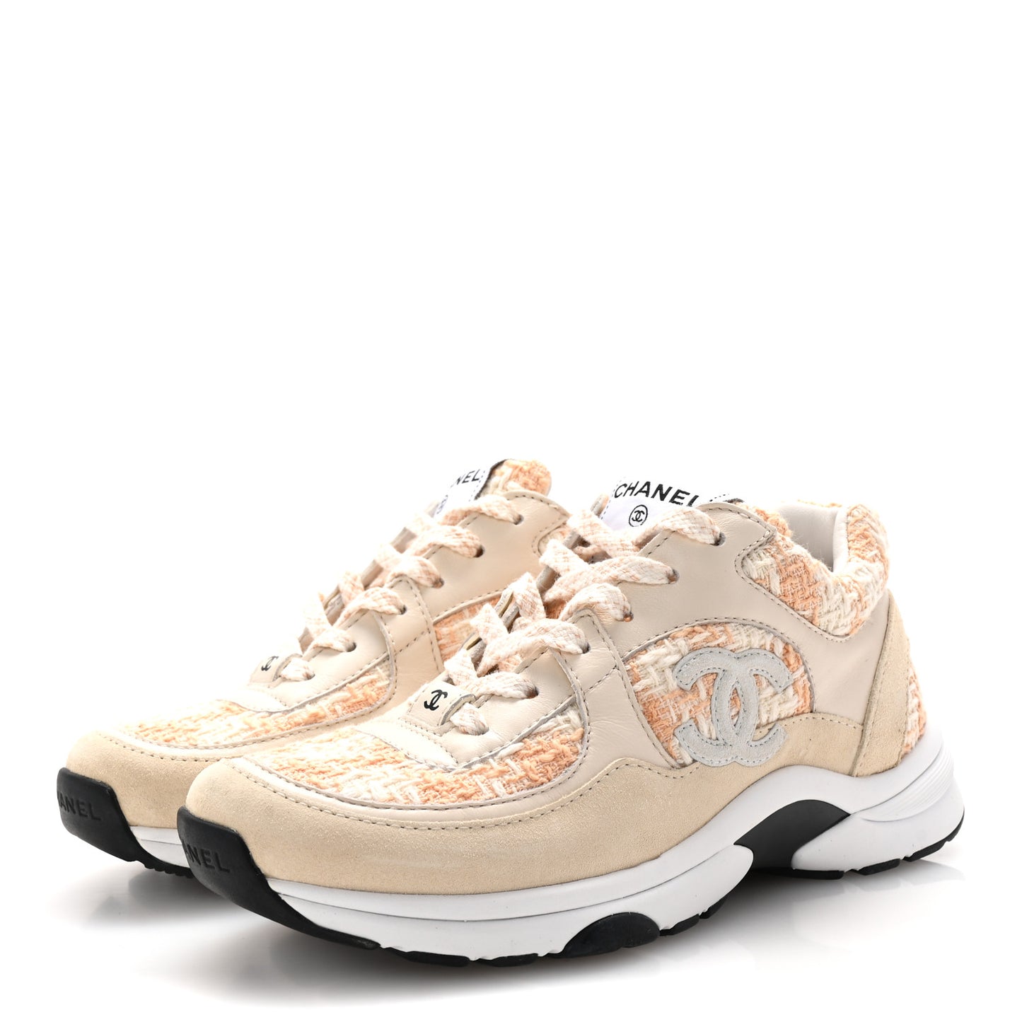 Tweed Suede Calfskin Womens CC Sneakers 35.5 Orange