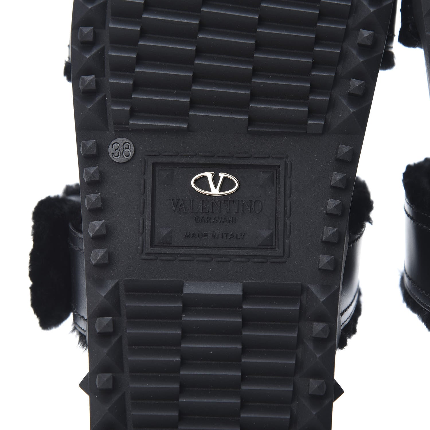 Valentino Garavani Shearling Rockstud Slide Sandals 38 Black 6 of 9