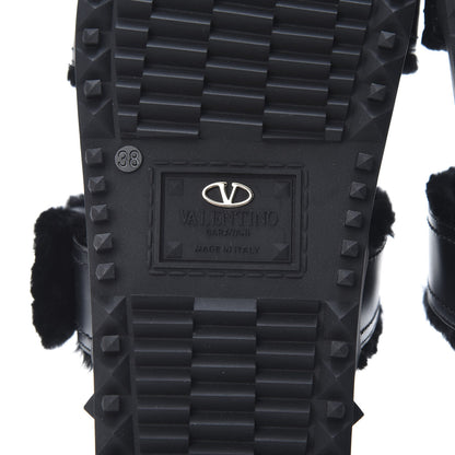 Valentino Garavani Shearling Rockstud Slide Sandals 38 Black 6 of 9