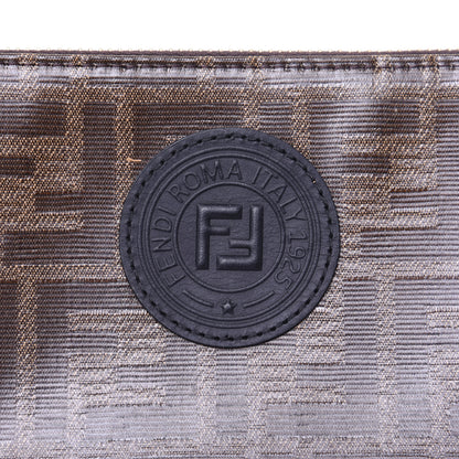 Fendi Glazed Fabric Vitello Century FF 1974 Stamp Patch Small FFreedom Flat Pouch Mogano Panna Black 10 of 10