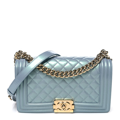 Chanel Iridescent Patent Calfskin Quilted Medium Boy Flap Light Blue 1 of 10