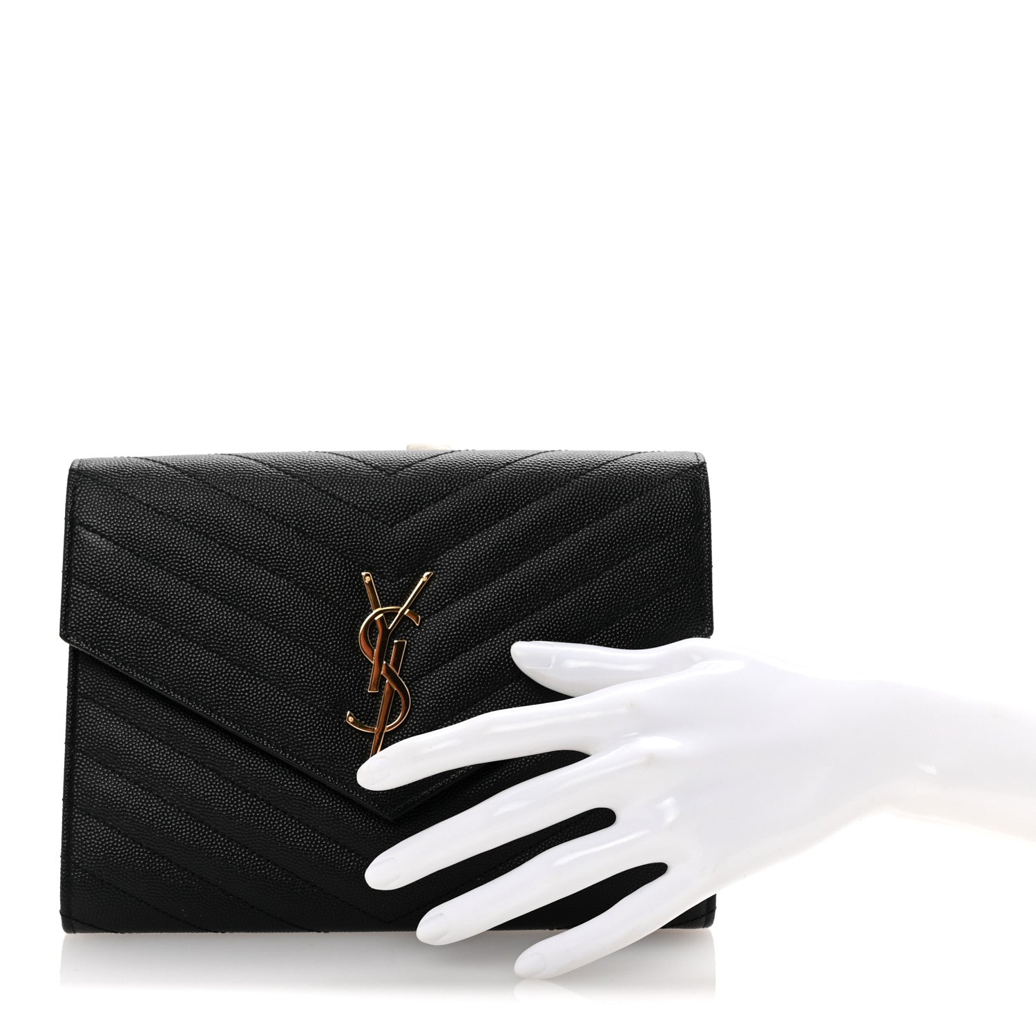 Saint Laurent Grain De Poudre Matelasse Chevron Monogram Envelope Clutch Black 2 of 8