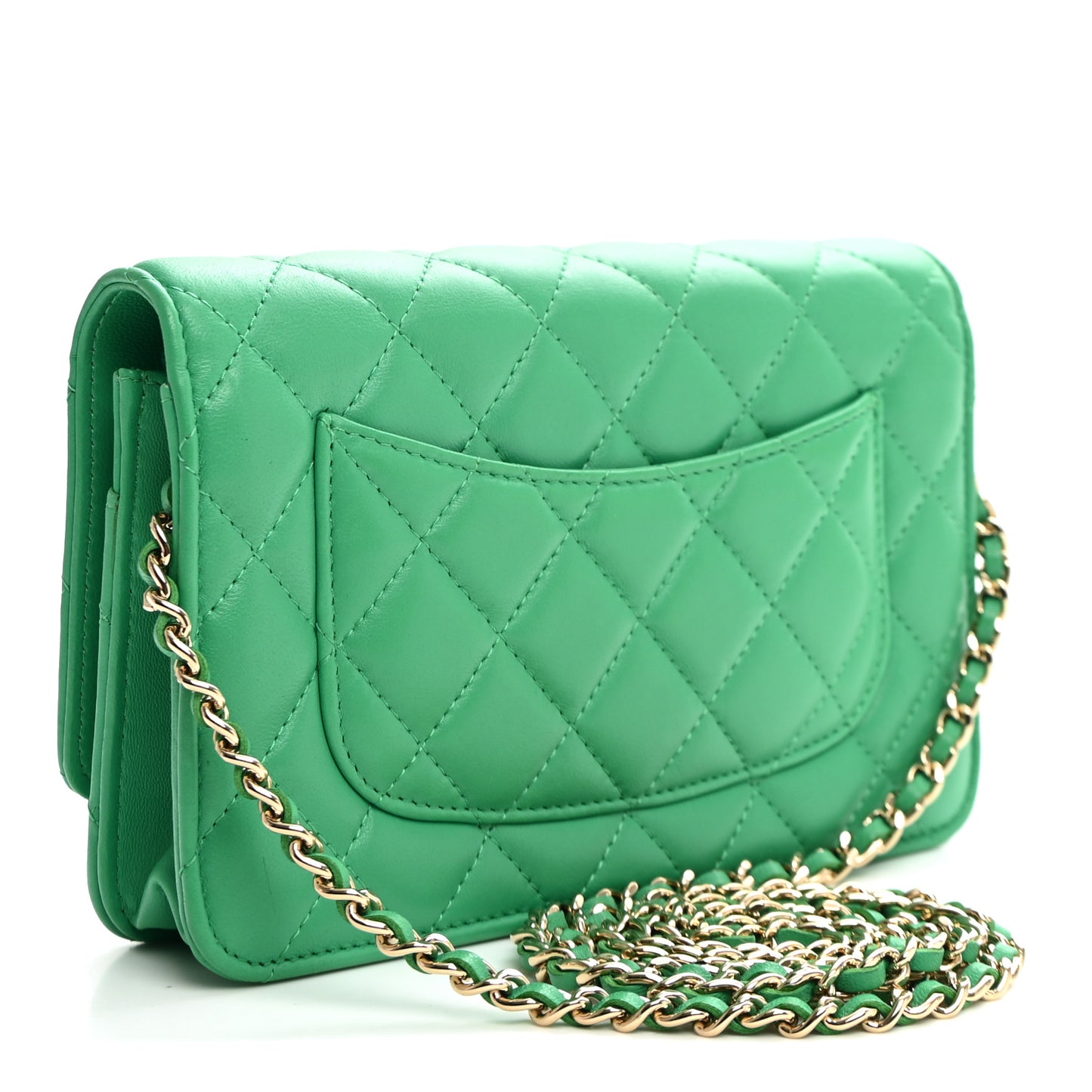 Lambskin Quilted Wallet On Chain WOC Green
