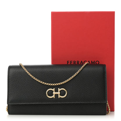 Salvatore Ferragamo Hammered Calfskin Gancini Wallet On Chain Black 11 of 11