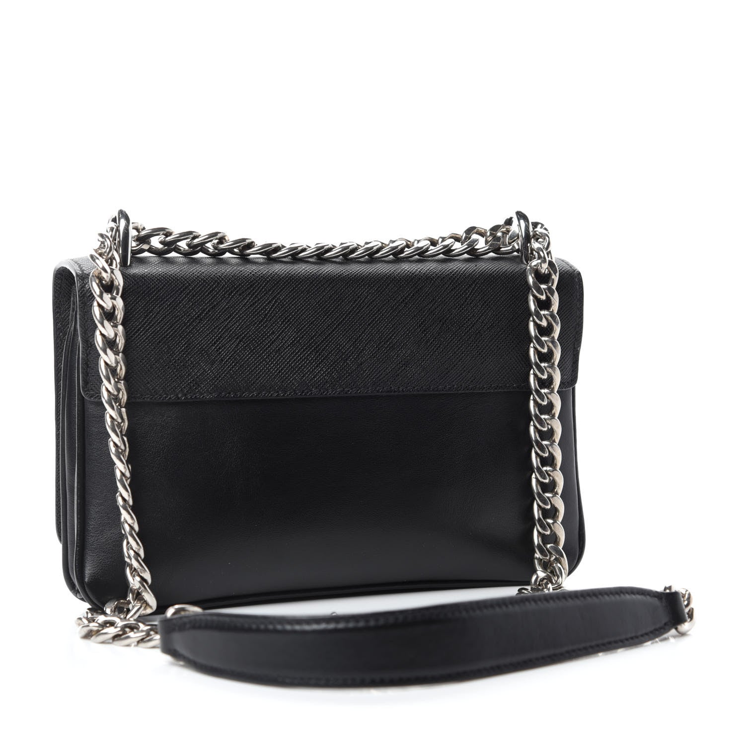 Prada Saffiano Tessuto Nylon Chain Shoulder Bag Black 4 of 13