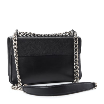 Prada Saffiano Tessuto Nylon Chain Shoulder Bag Black 4 of 13