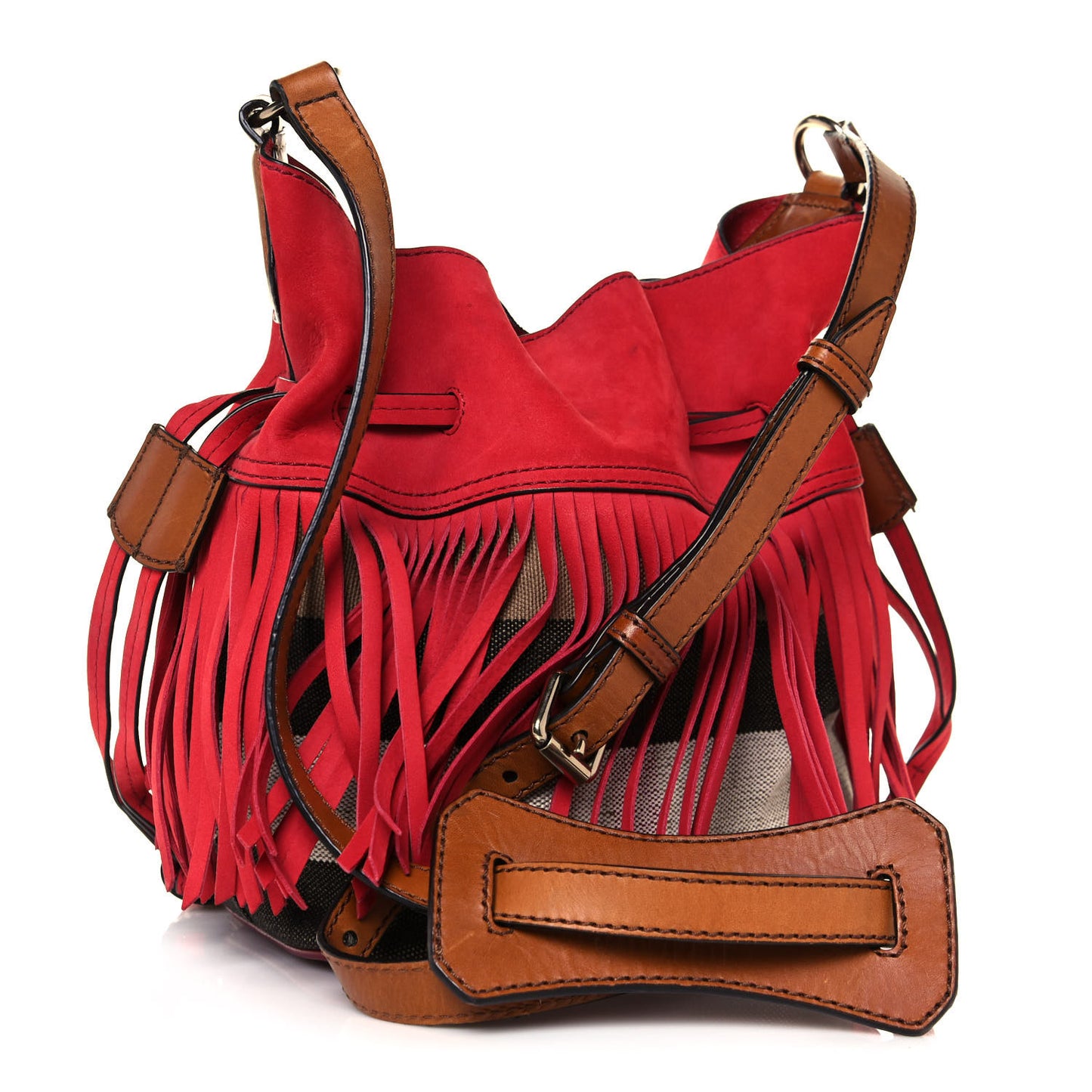 Suede Fringe Small Belgrove Bucket Bag Red