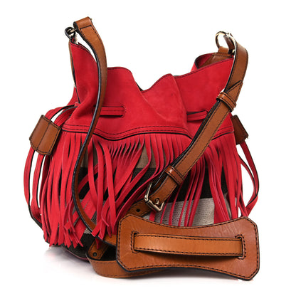 Burberry Suede Fringe Small Belgrove Bucket Bag Red 2 of 19