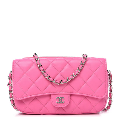 Chanel Lambskin Quilted Flap Phone Holder With Chain Neon Pink 1 of 12