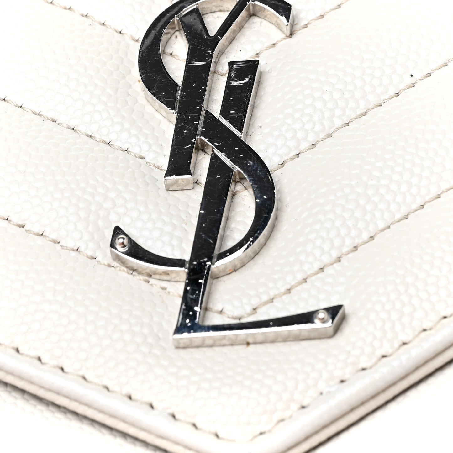 Grain De Poudre Matelasse Chevron Monogram Chain Wallet Optical White