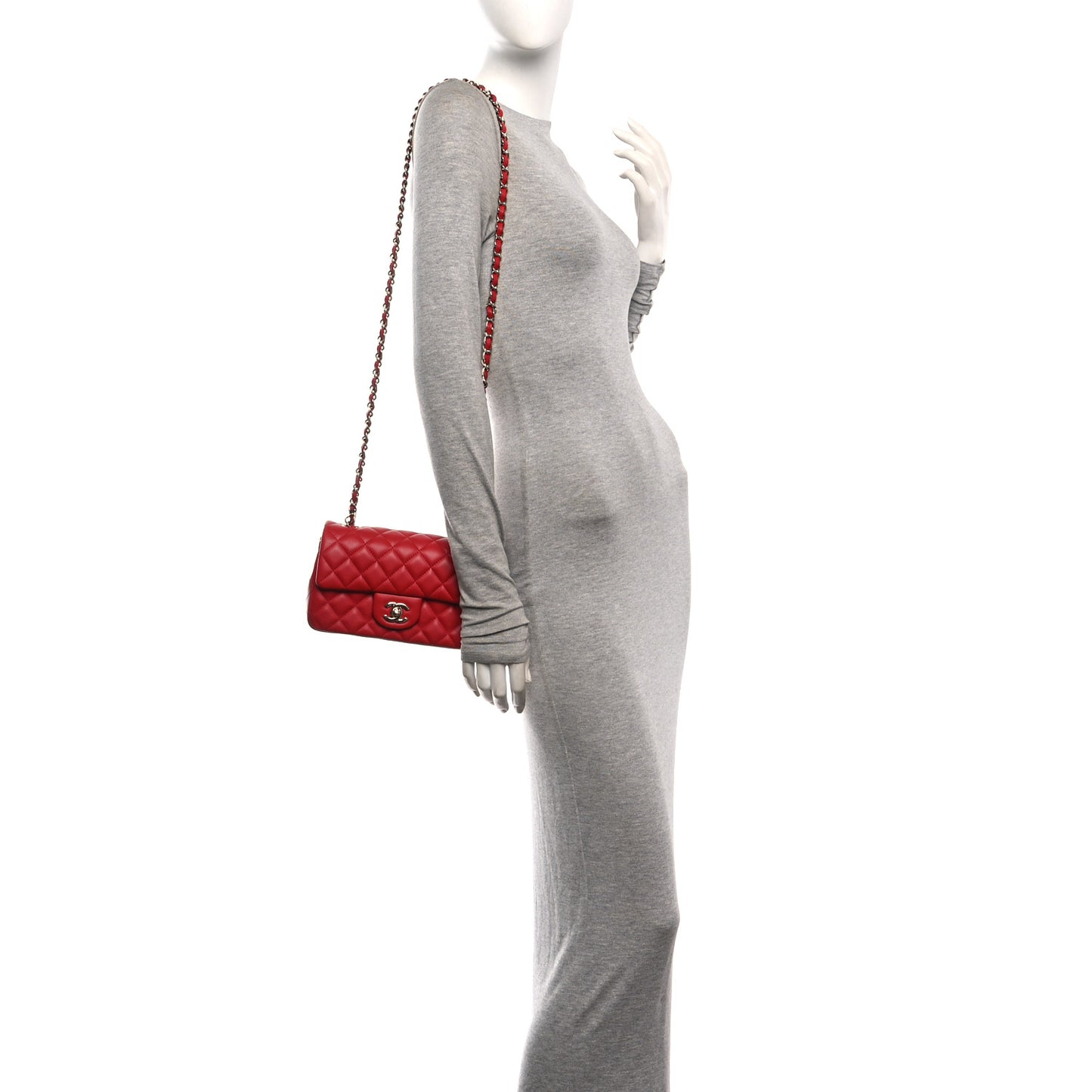 Lambskin Quilted Mini Rectangular Flap Red