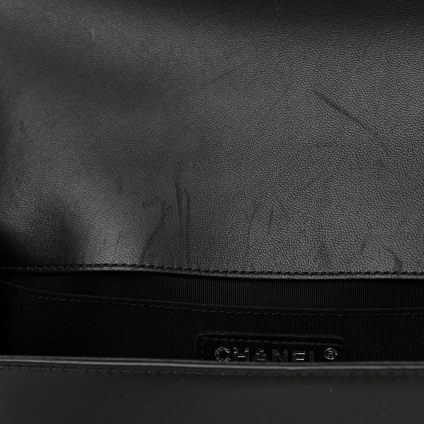 Glazed Calfskin Medium Boy Flap Black