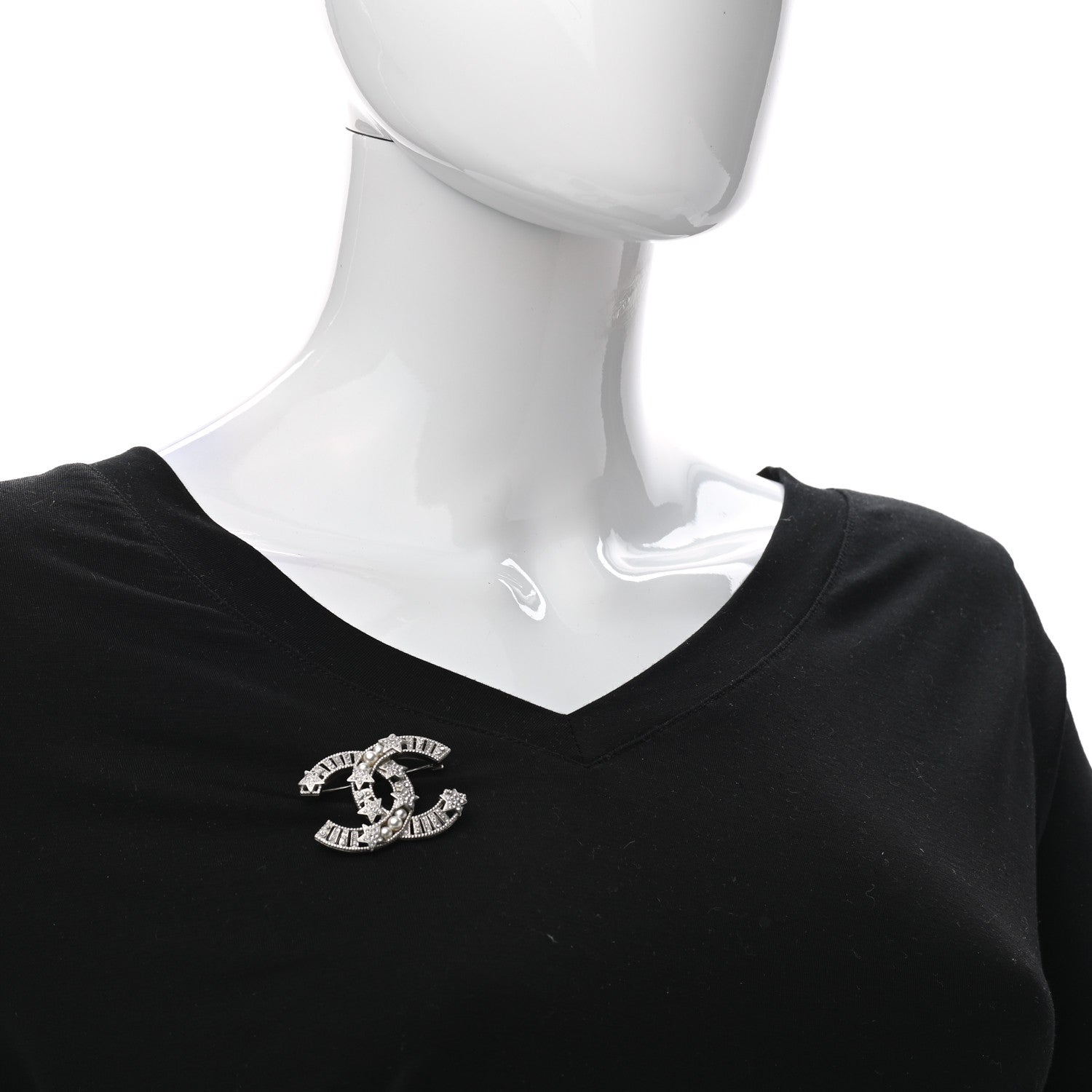 Chanel Crystal Pearl CC Star Coco Flapper Brooch Silver 2 of 6