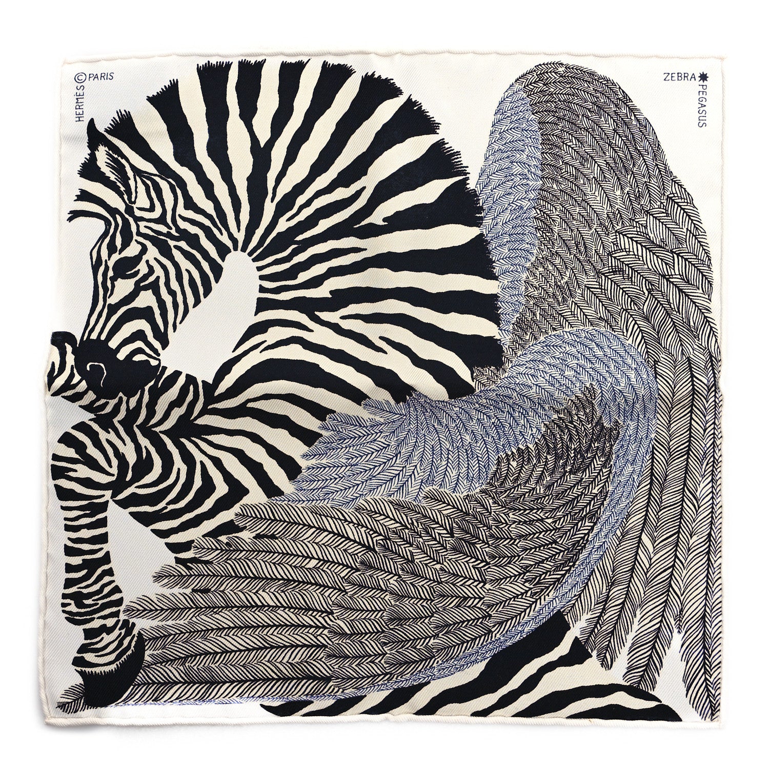 Hermes Silk Zebra Pegasus Nano Scarf 20 Black White 1622187