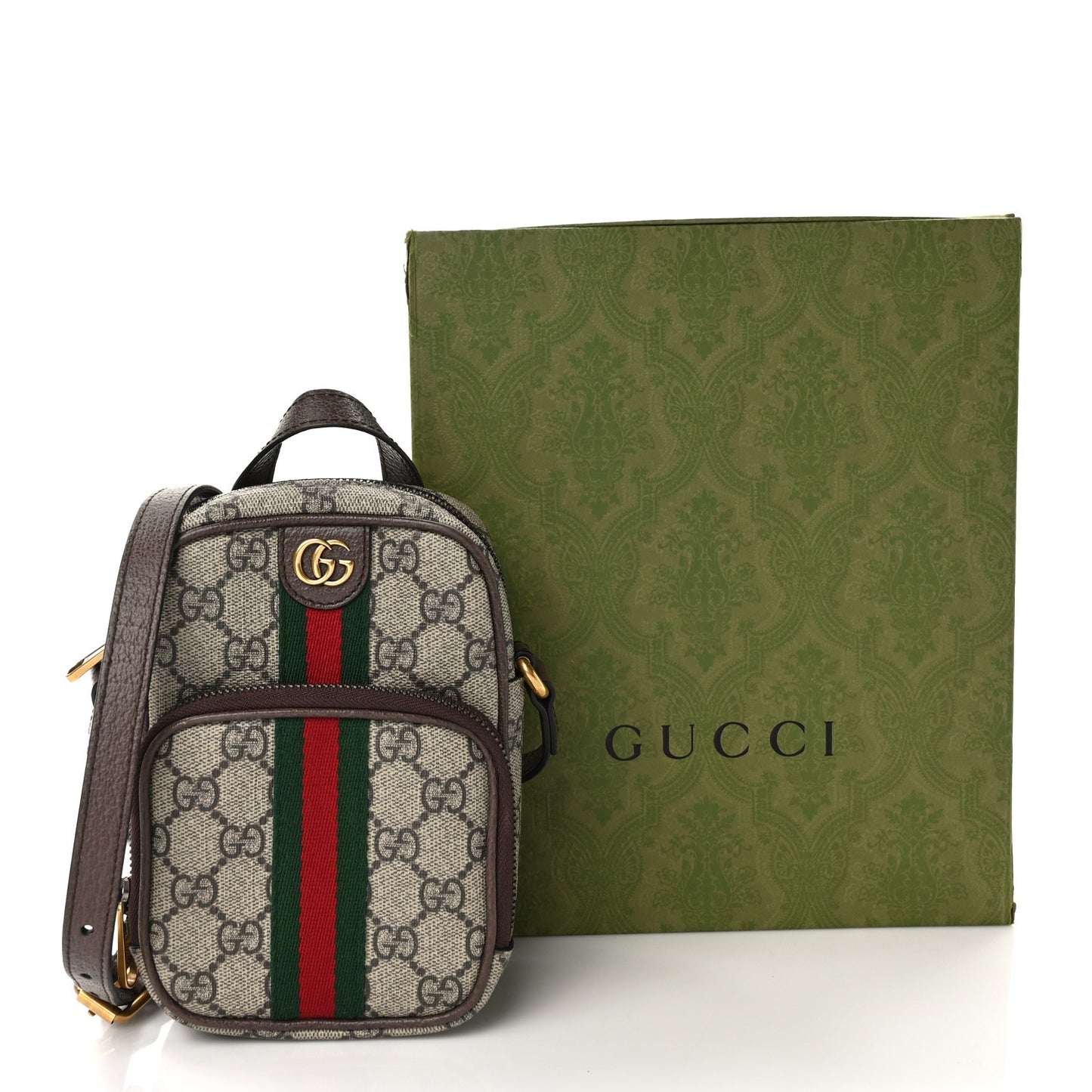GG Supreme Monogram Web Mini Ophidia Double Zip Messenger Bag Beige New Acero