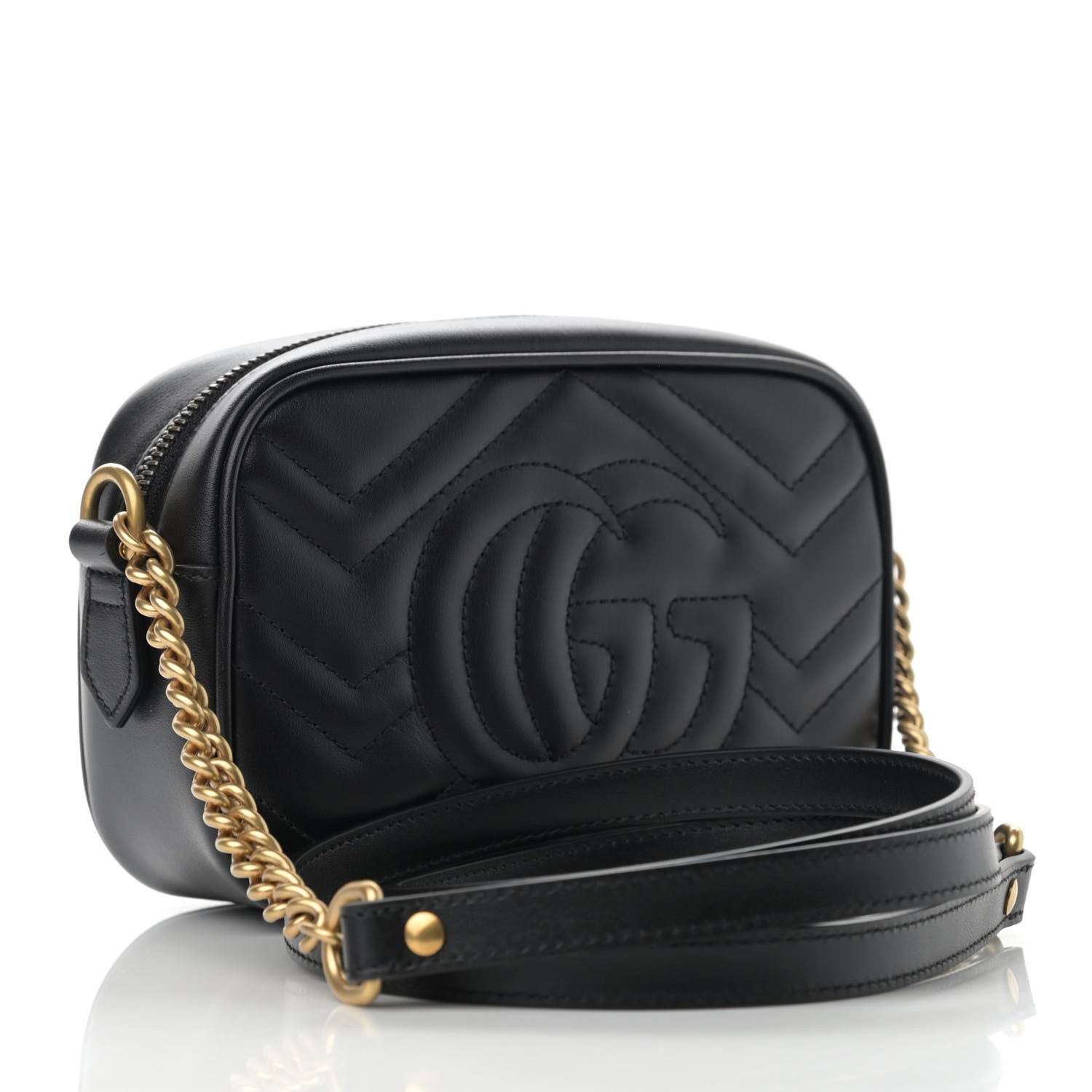Gucci Calfskin Matelasse Mini GG Marmont Chain Shoulder Bag Black 3 of 12