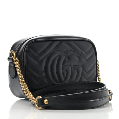 Gucci Calfskin Matelasse Mini GG Marmont Chain Shoulder Bag Black 3 of 12