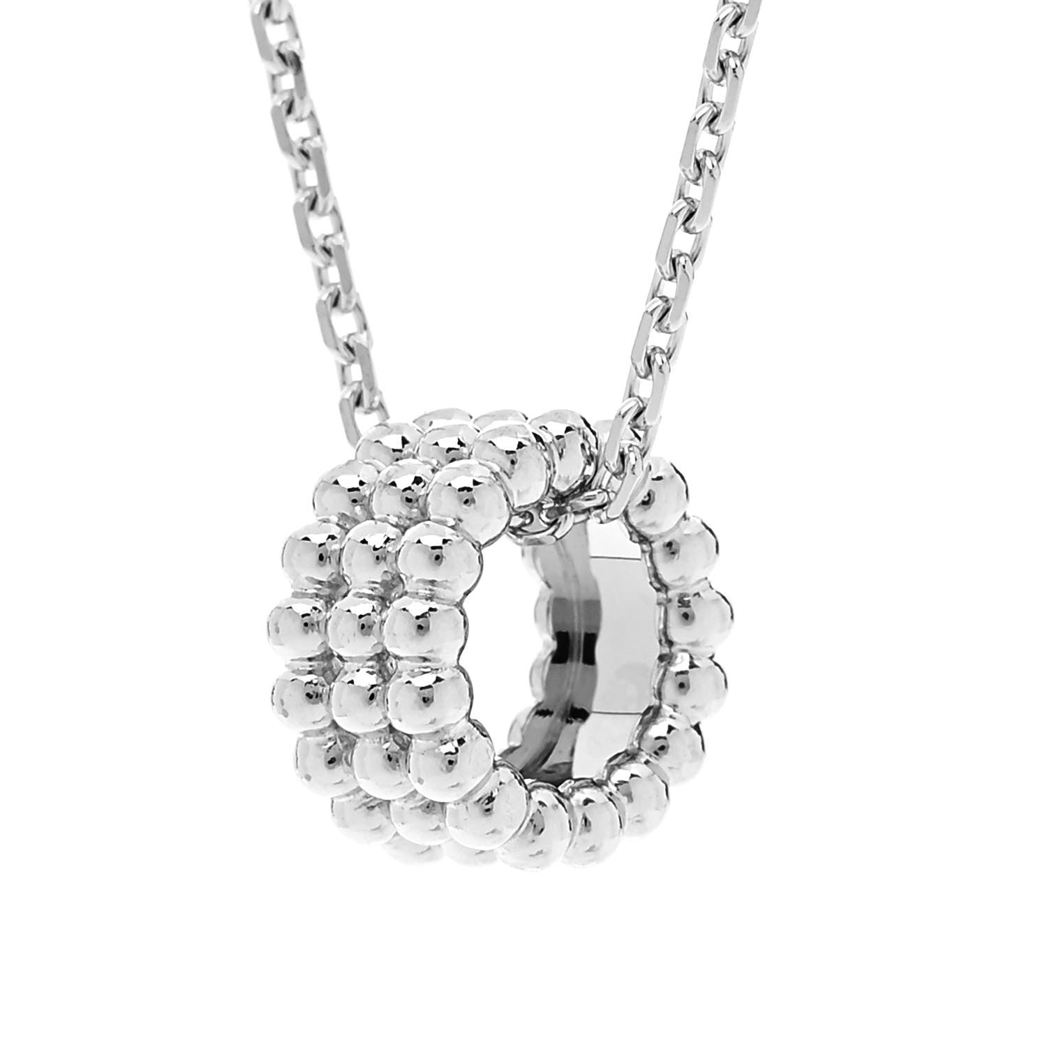 Van Cleef & Arpels 18K White Gold Perlee 3-Row Pendant Necklace 4 of 6