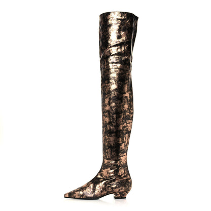 Chanel Metallic Lambskin Over the Knee Boots 38.5 Gold Black 1 of 8