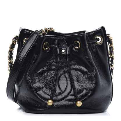 Chanel Shiny Aged Calfskin CC Chain Mini Drawstring Bag Black 1 of 13