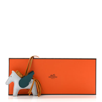 Hermes Milo Lambskin Grigri Rodeo Pegase Horse Bag Charm PM Bleu Brume Sesame Vert Bosphore 4 of 4