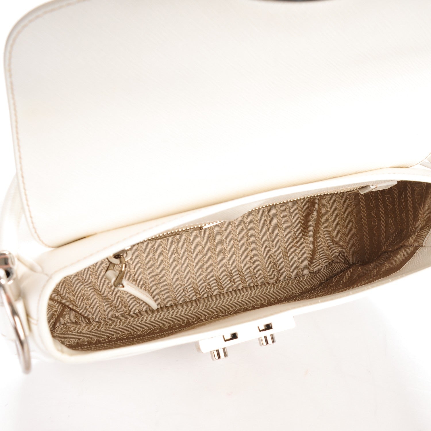 Prada Saffiano Lux Pushlock Flap Bag White 5 of 7