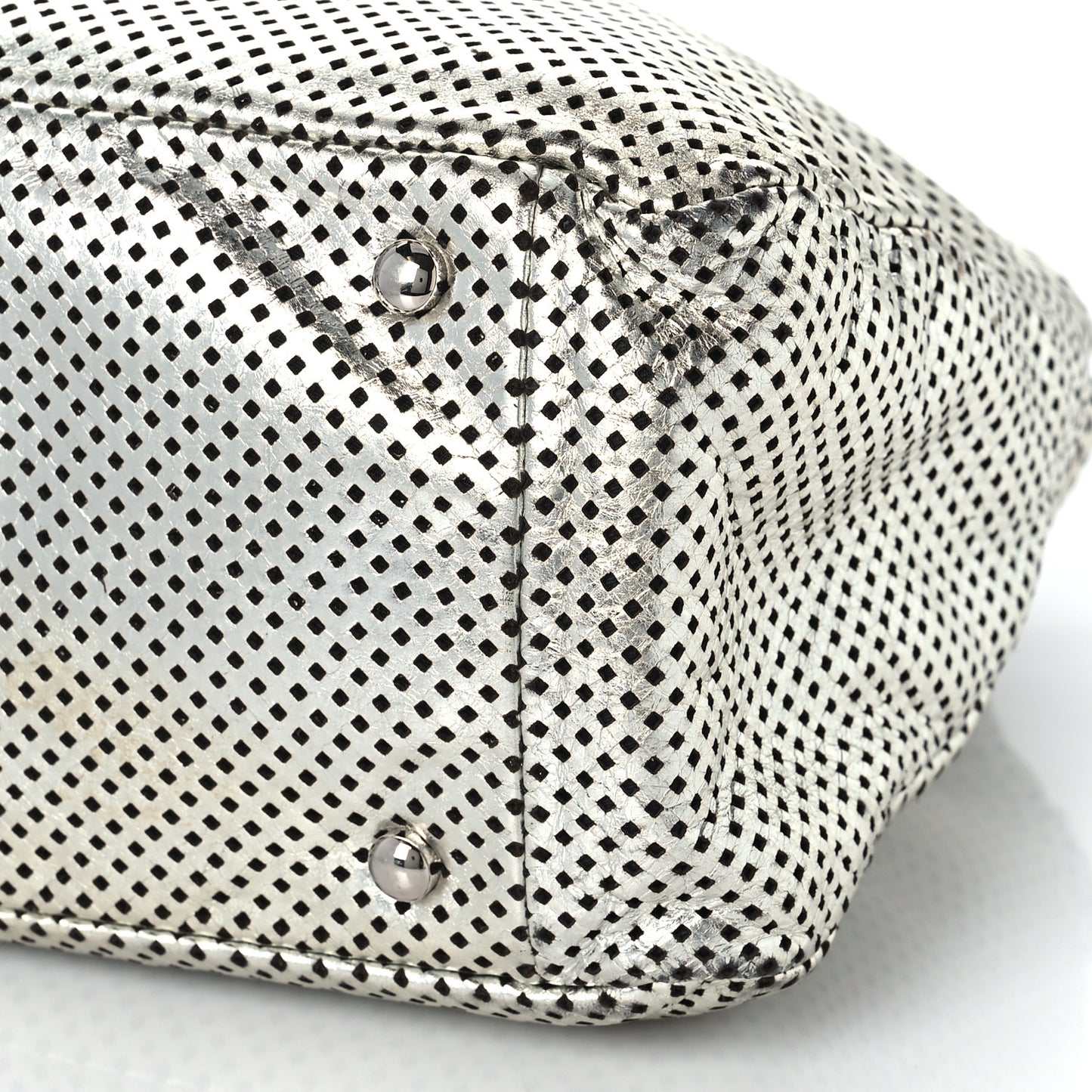 Metallic Glazed Calfskin Perforated Rodeo Drive Hobo Silver