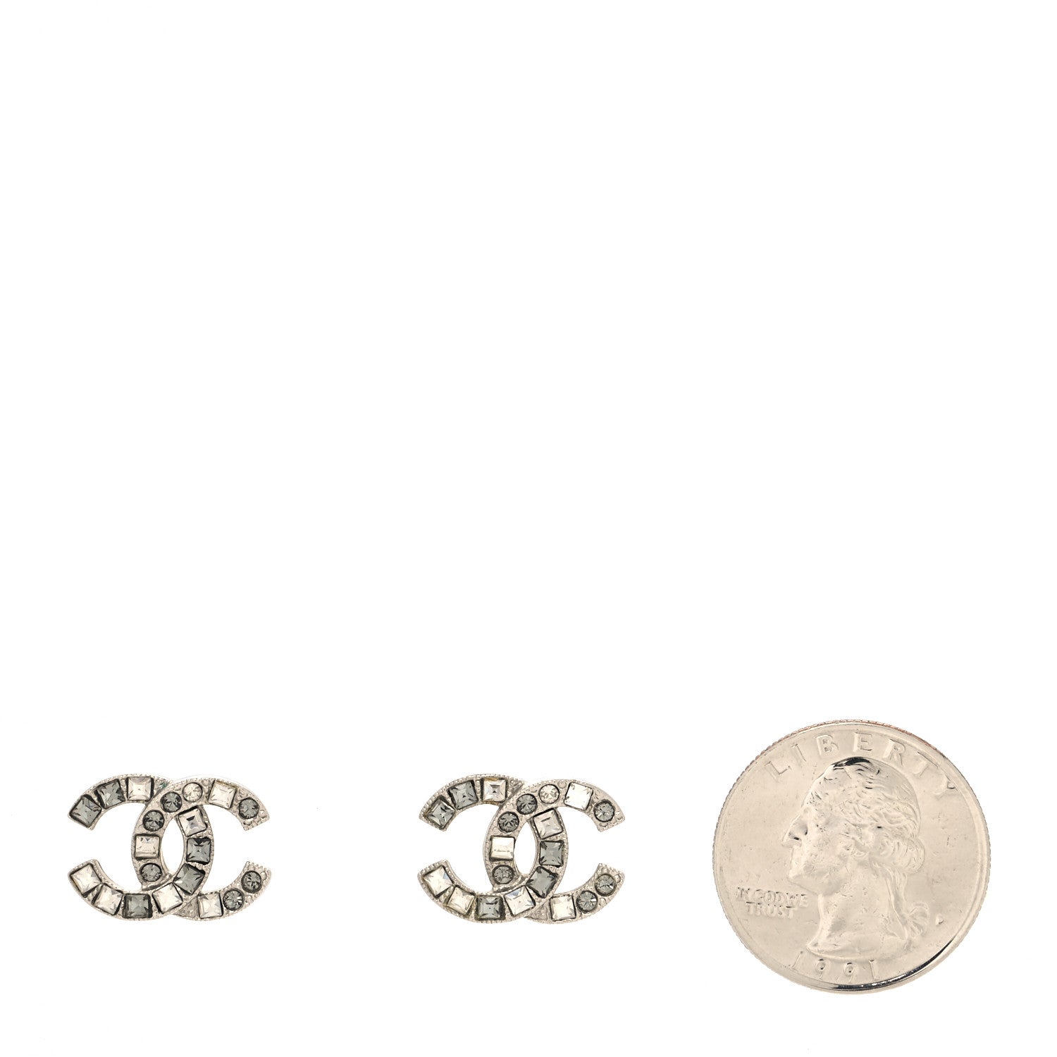 Chanel Baguette Crystal CC Earrings Silver Grey 2 of 4