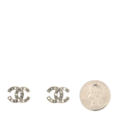 Chanel Baguette Crystal CC Earrings Silver Grey 2 of 4